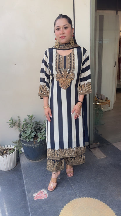 Baskua Black white Digital printed Designer Suit