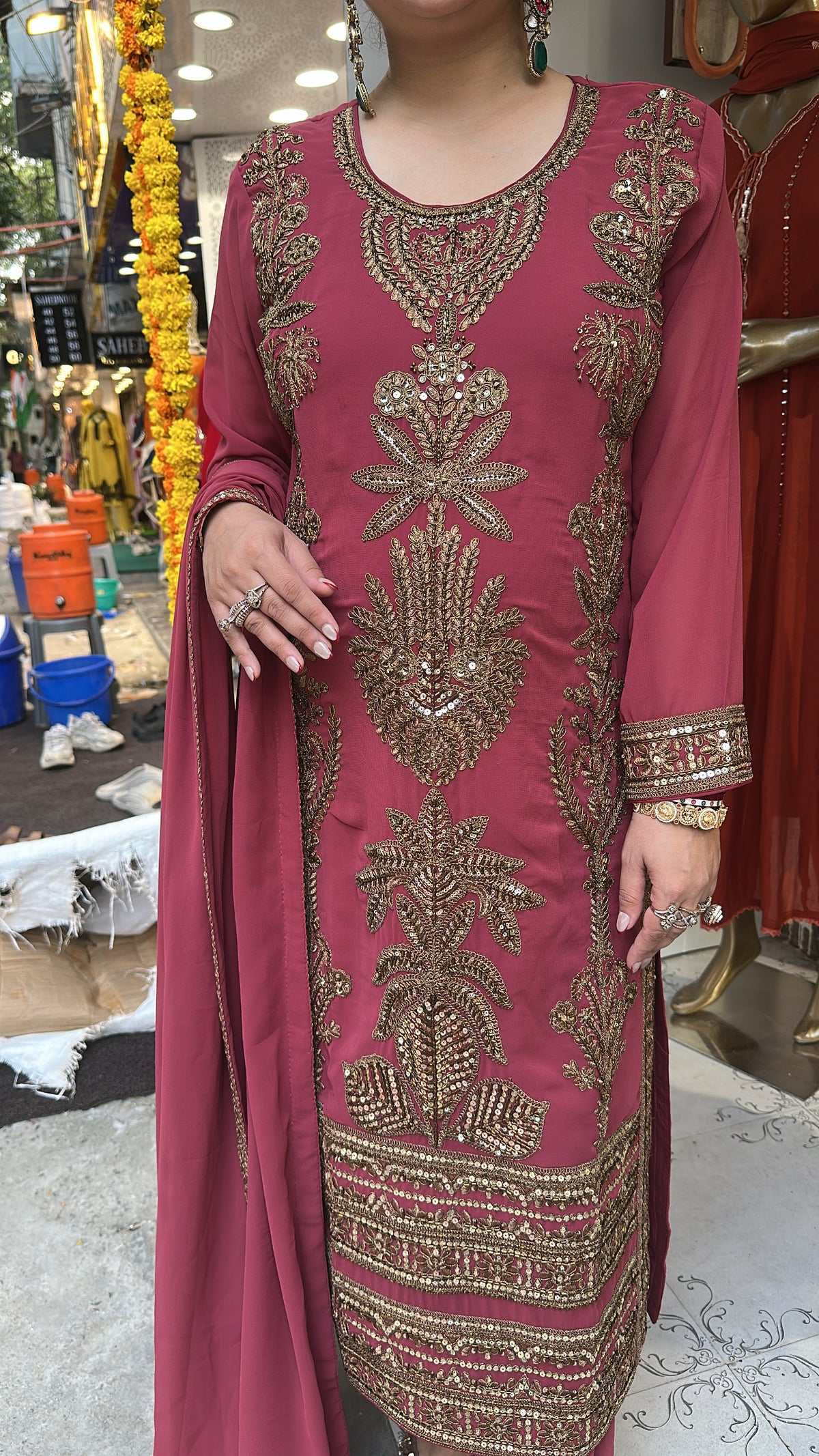 Rasbhari Onion pink Handwork Designer Pakistani Suit