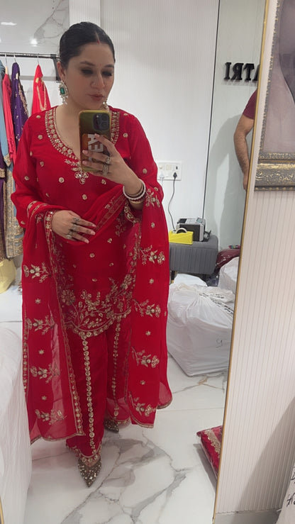 Chulbuli  Red Karwa Handwork Designer Suit