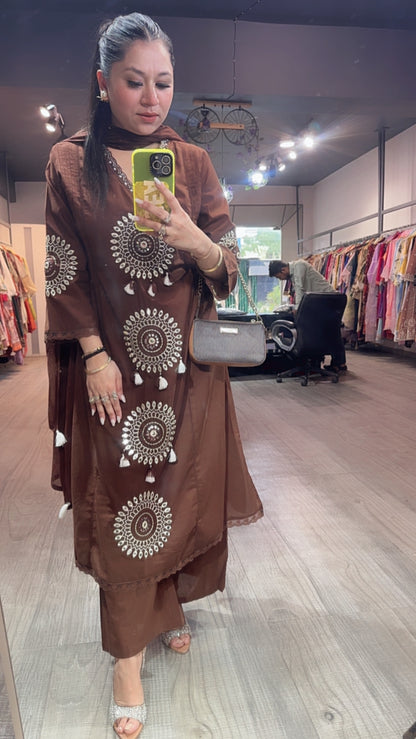 Bahaar Brown A-Line Designer Suit