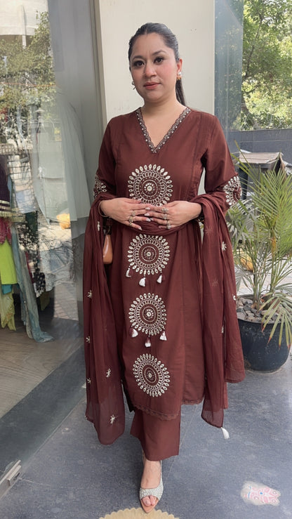 Bahaar Brown A-Line Designer Suit