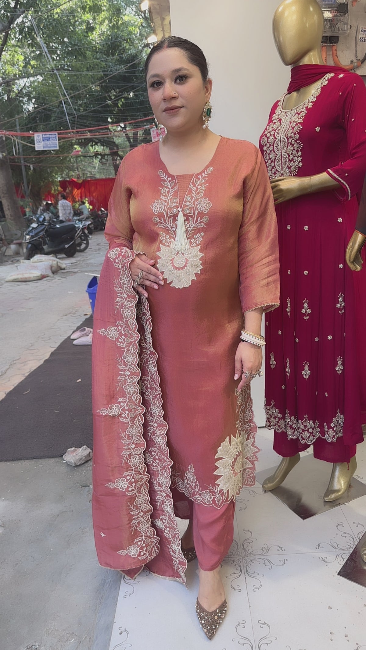 Tamana Rust pearl Thread work Designer Suit