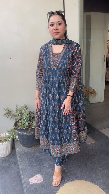 Hayat Teal Blue Digital Designer Anarkali Suit