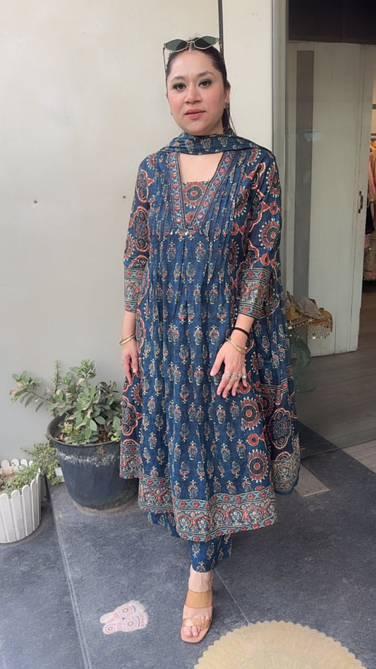 Hayat Teal Blue Digital Designer Anarkali Suit