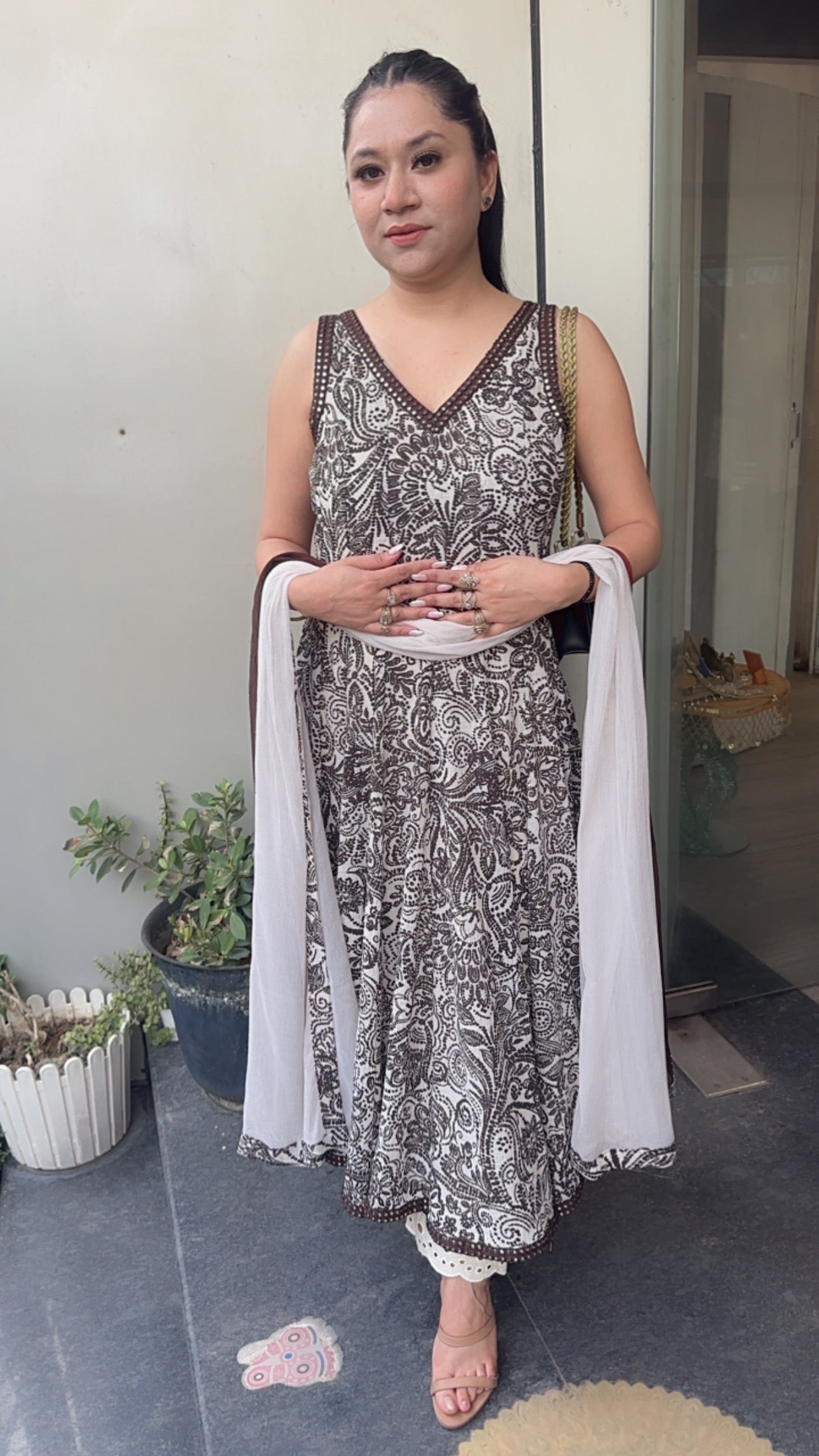 Mushroom Digital Print Anarkali (Sleeves Fabric Attached)