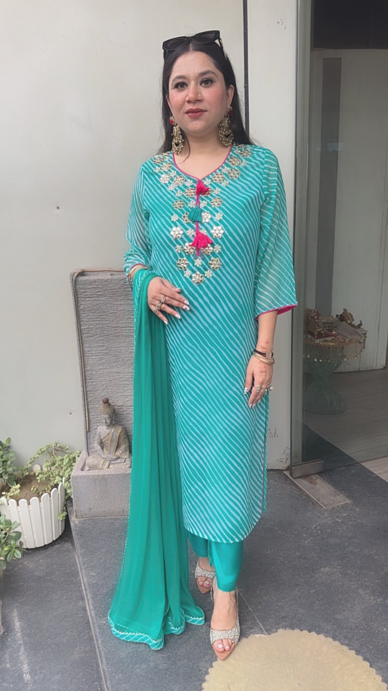 Leheriya Teal Blue Gotta pati Designer Suit