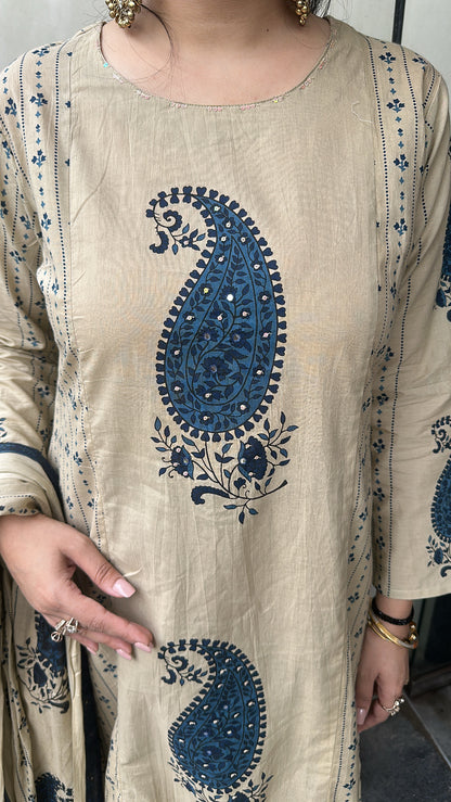 Nora Beige Digital cotton Designer Suit