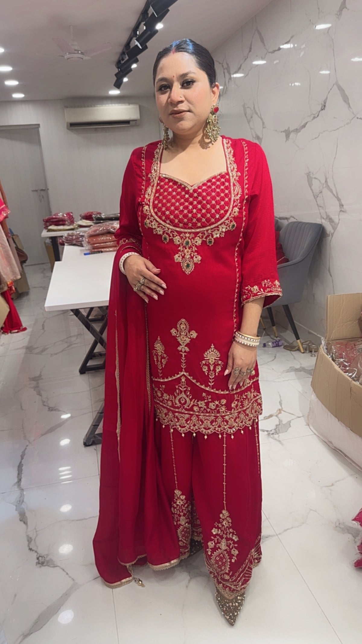 Sargi Red Karwa Handwork Designer Suit
