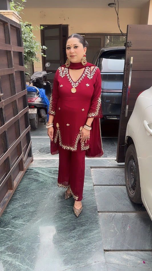 Navratri Mahroon Gota pati work Designer Suit