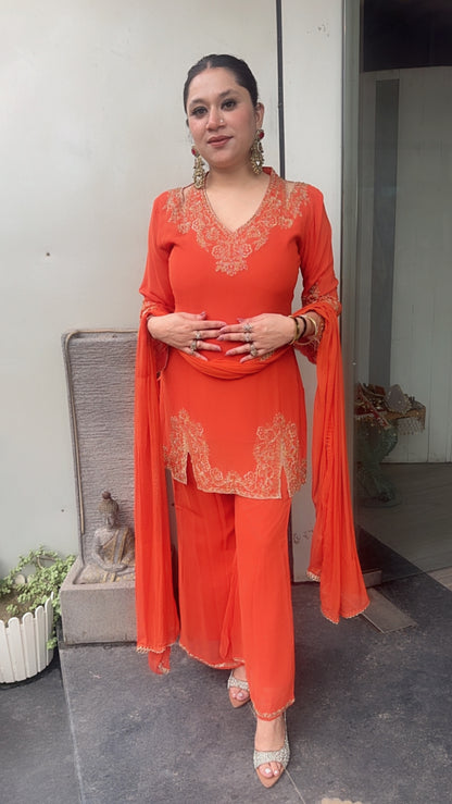Boondi Rust Handwork Stylish Neck Designer Suit