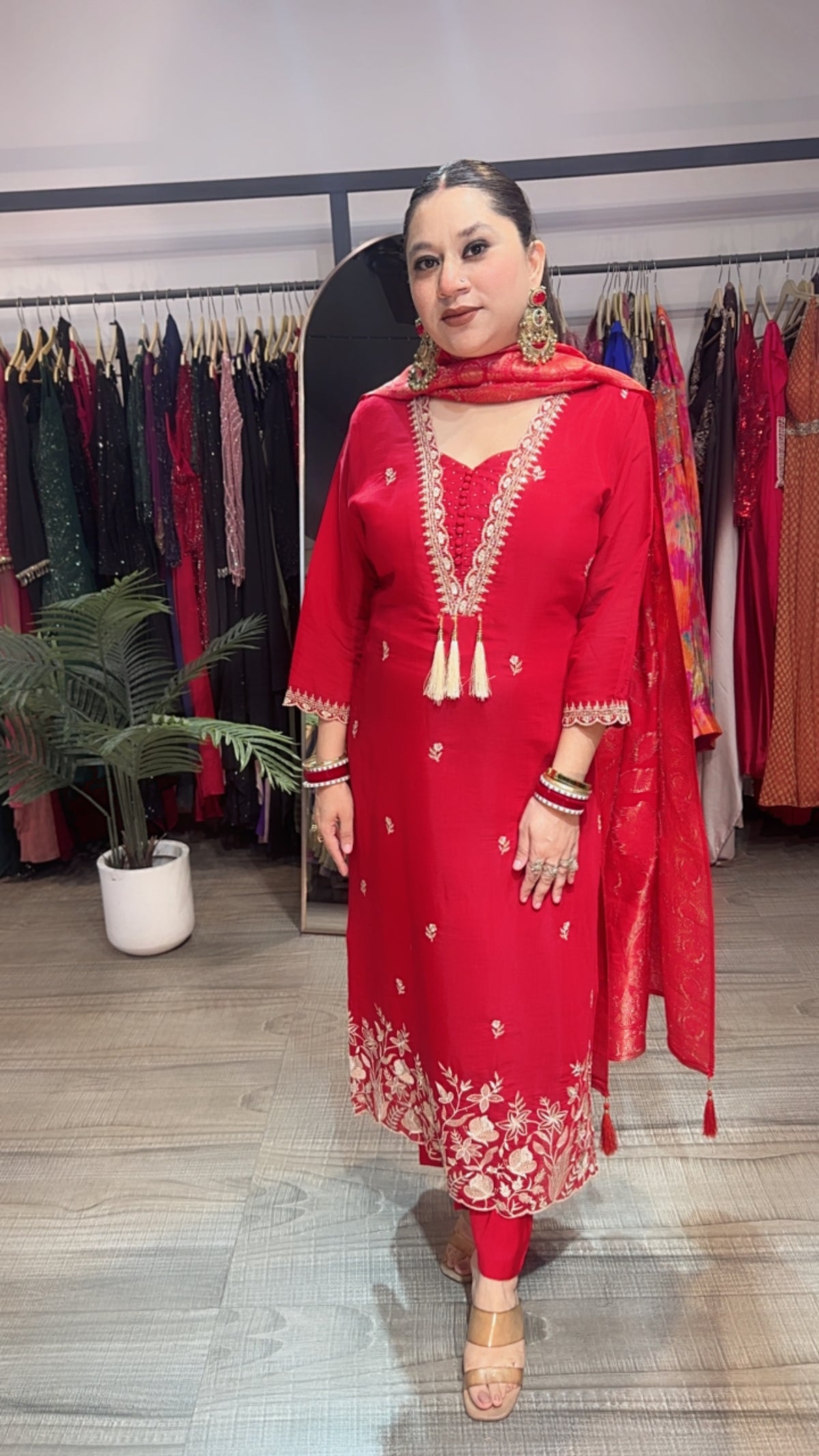 Kangana Red Banarasi Dupatta Cotton Suit