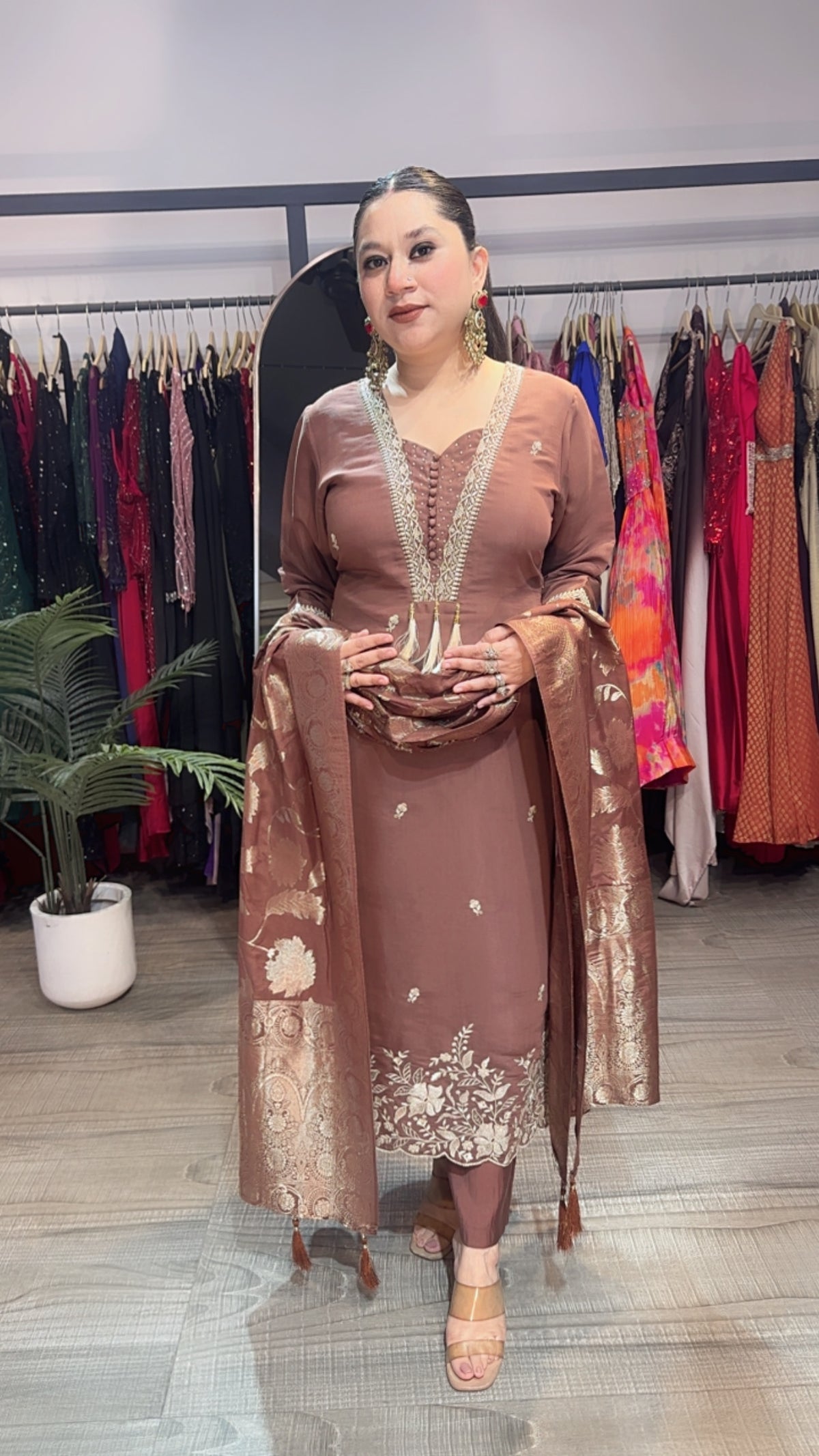 Kangana Brown Bananasi Dupatta Cotton Designer Suit