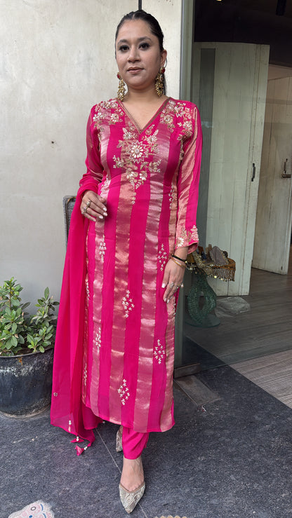 Charkha Foshia pink Hand Embroidery Designer Suit