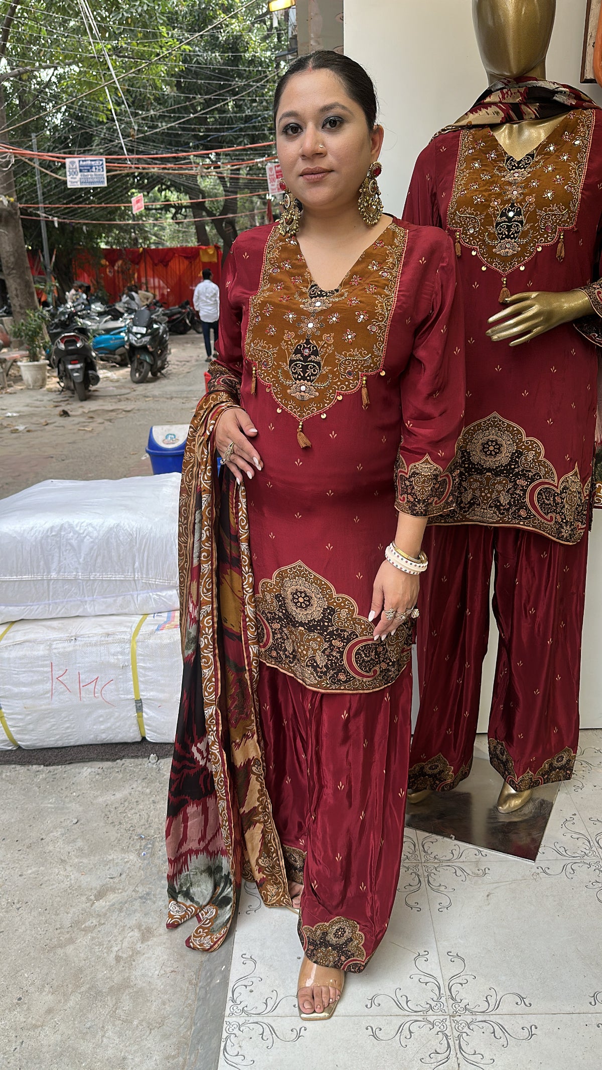 Durga Mahroon Digital Print Designer Farshi Salwar suit