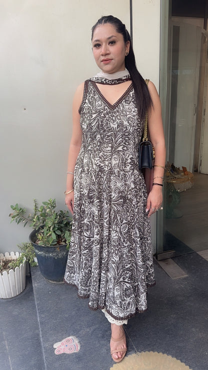 Mushroom Digital Print Anarkali (Sleeves Fabric Attached)