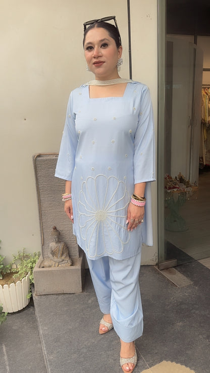 Libra Powder Blue Designer Pearl Dupatta Suit