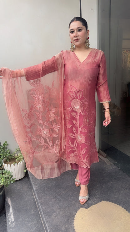 Nargis Onion pink Applique work Designer Suit