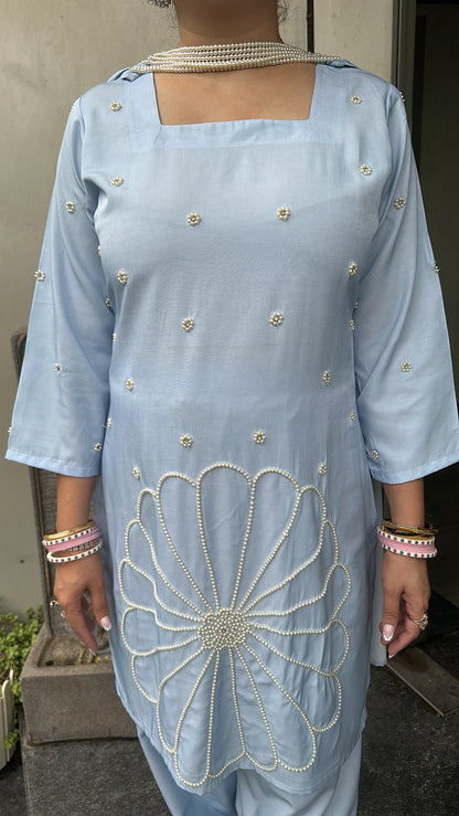 Libra Powder Blue Designer Pearl Dupatta Suit