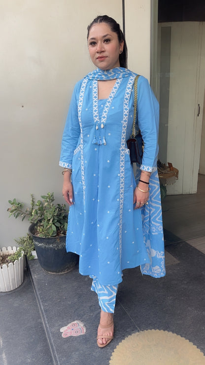 Aliza Aqua Blue Cotton Designer Suit