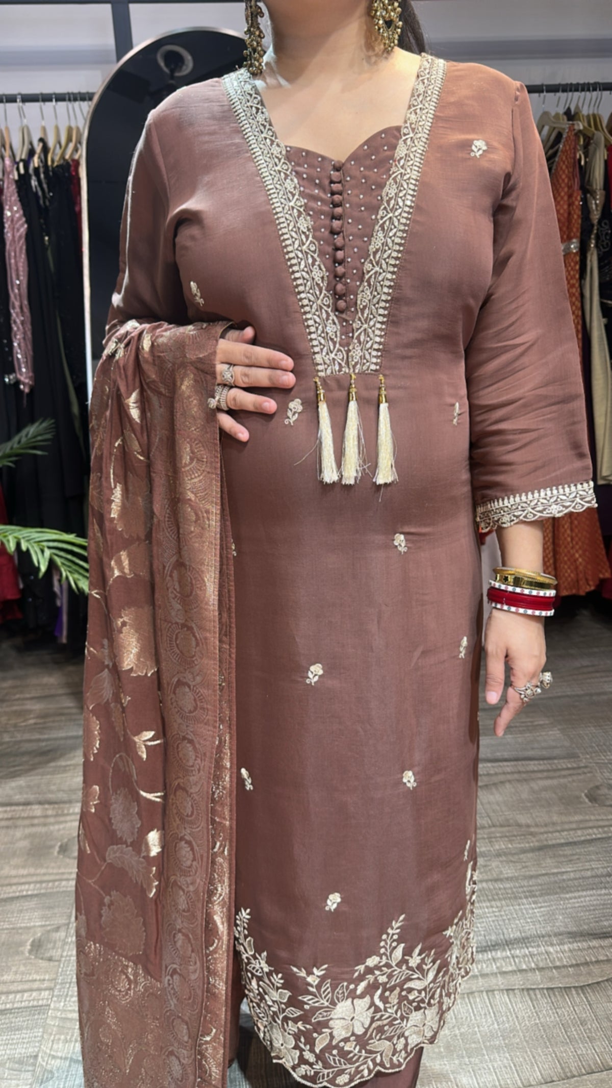 Kangana Brown Bananasi Dupatta Cotton Designer Suit
