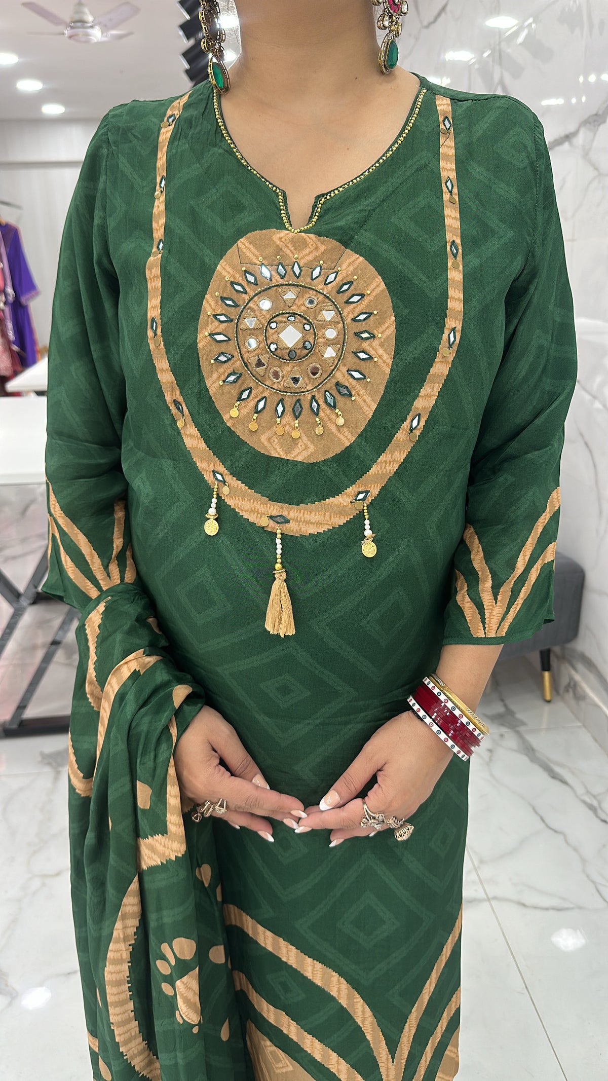 Shri Bottel Green Digital Designer Suit