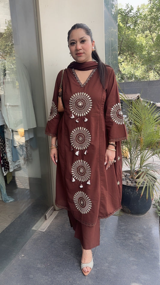 Bahaar Brown A-Line Designer Suit