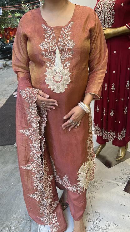 Tamana Rust pearl Thread work Designer Suit