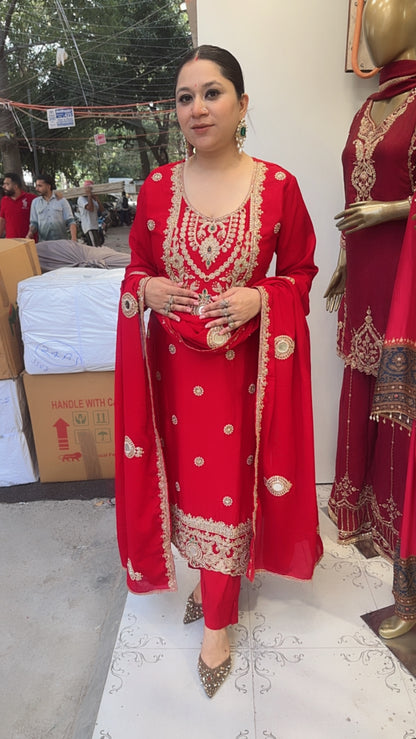 Zaveer Red Karwa Heavy Designer Suit