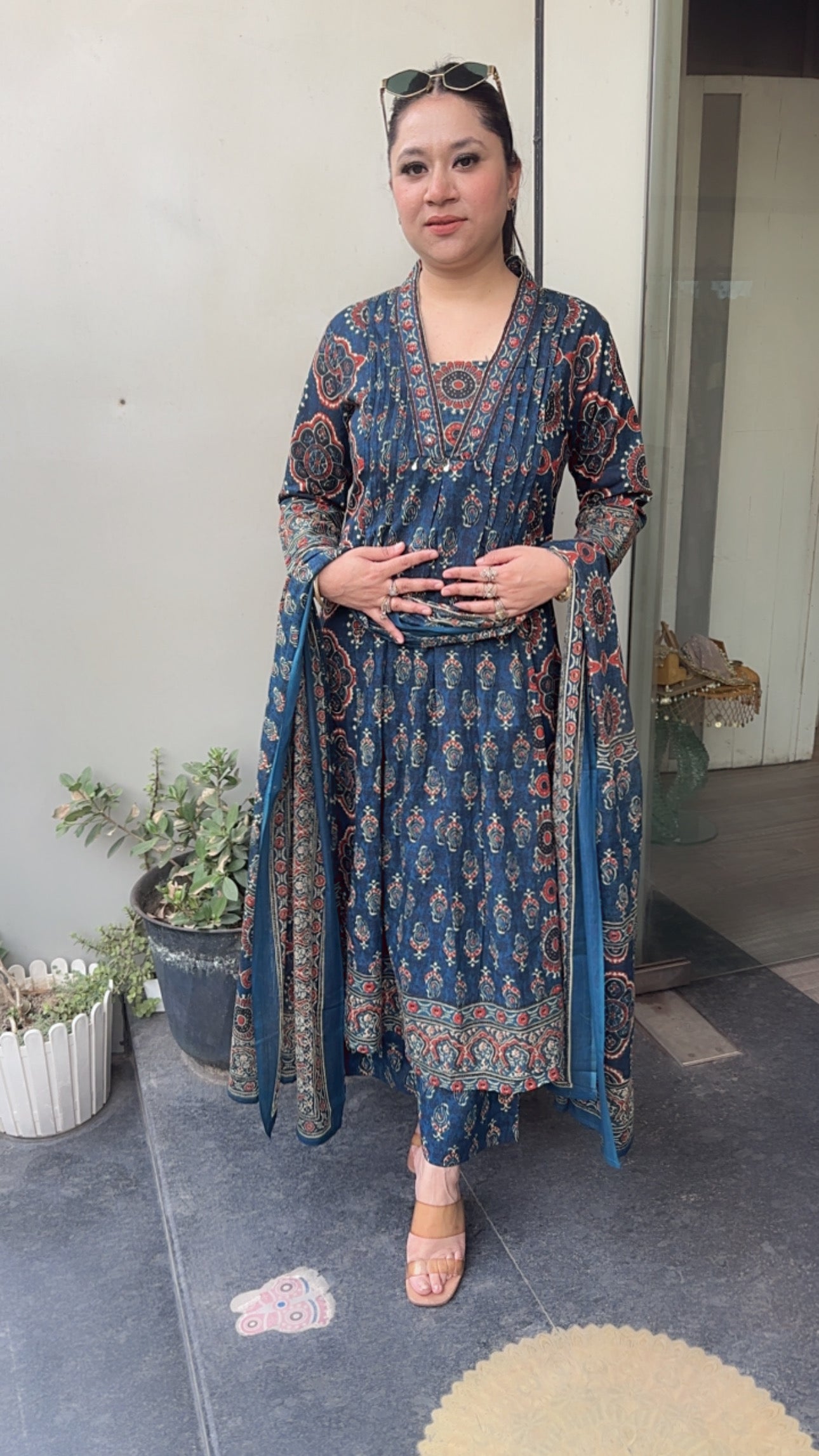 Hayat Teal Blue Digital Designer Anarkali Suit