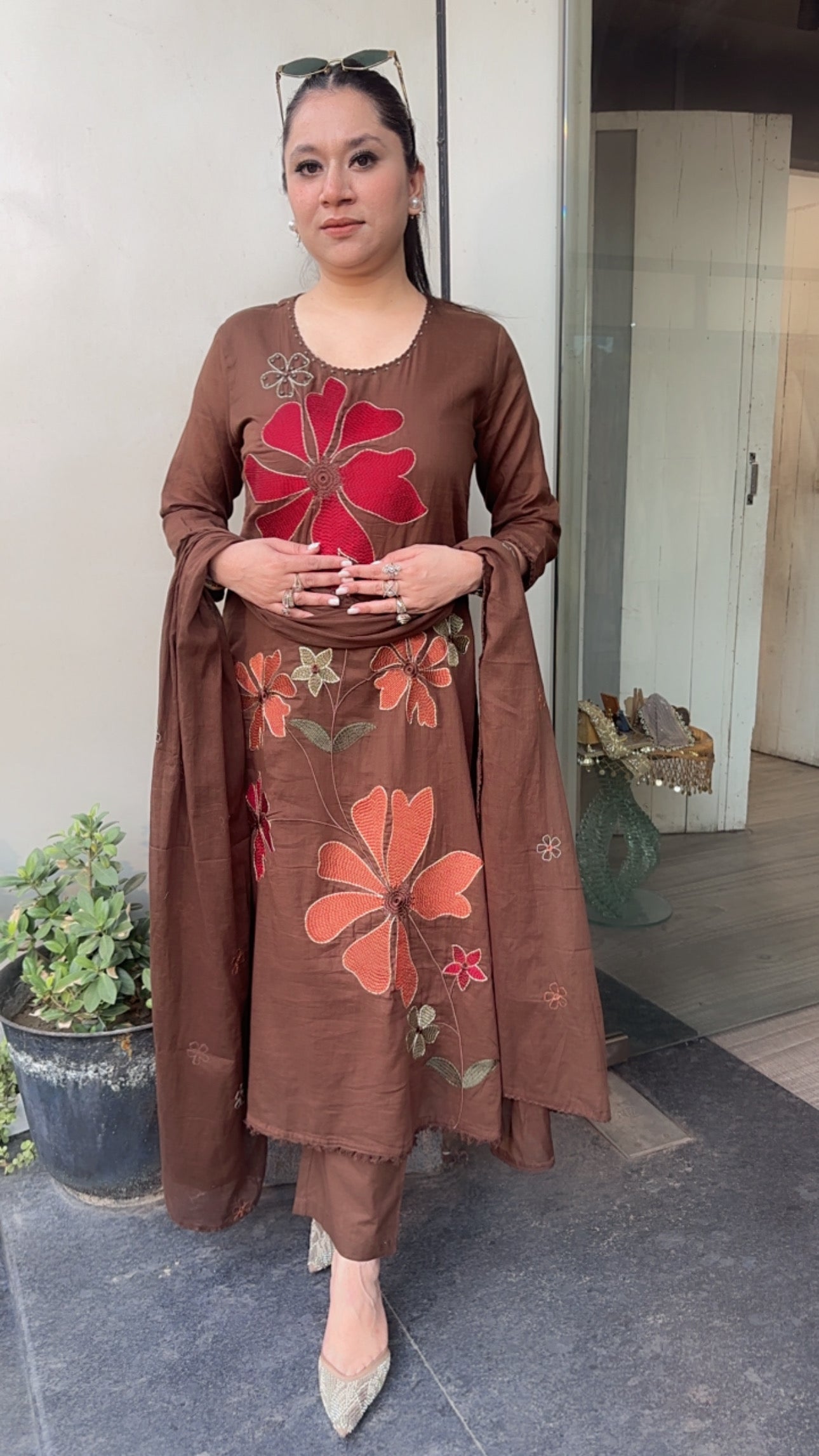 Aysha Brown Aline Cotton Designer Suit