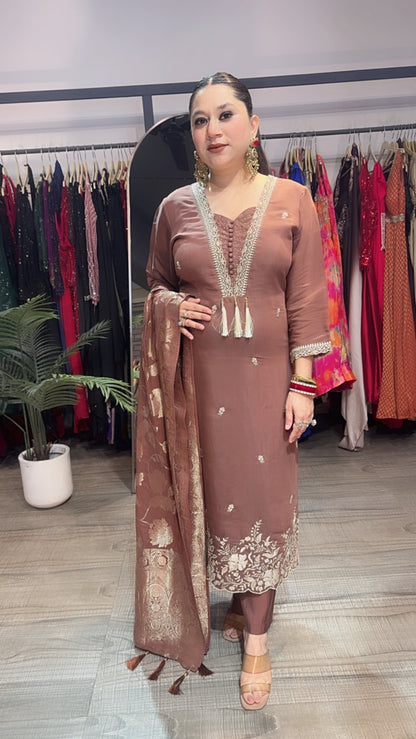 Kangana Brown Bananasi Dupatta Cotton Designer Suit