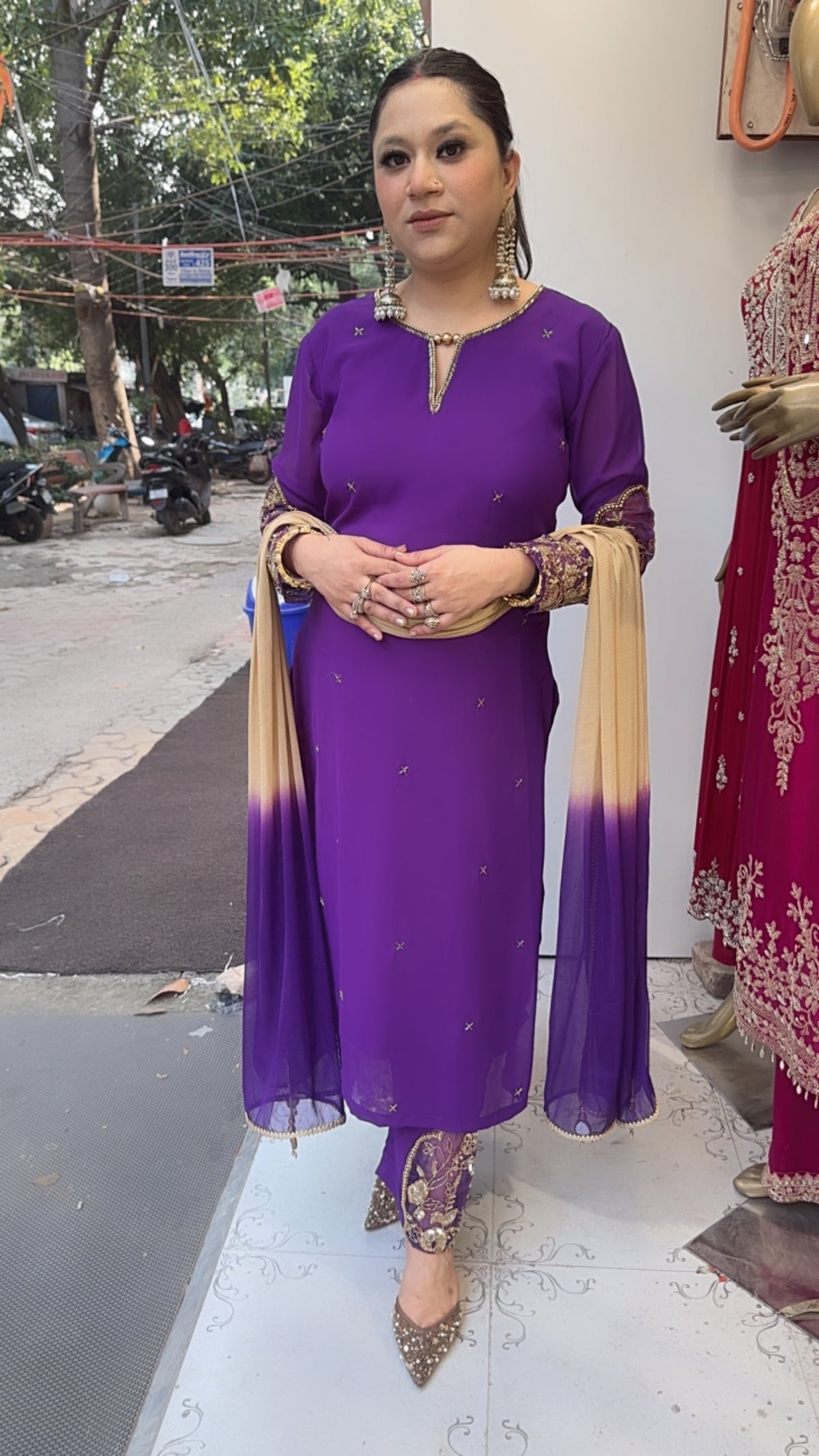 Muhurat purple Handwork Designer Suit