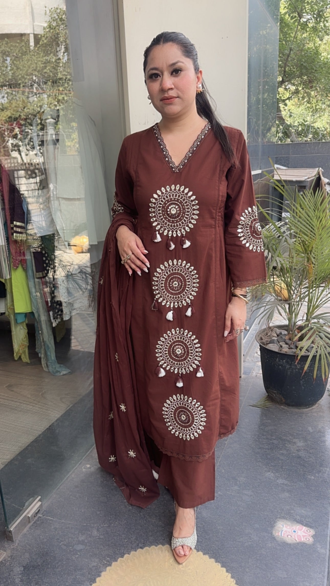 Bahaar Brown A-Line Designer Suit