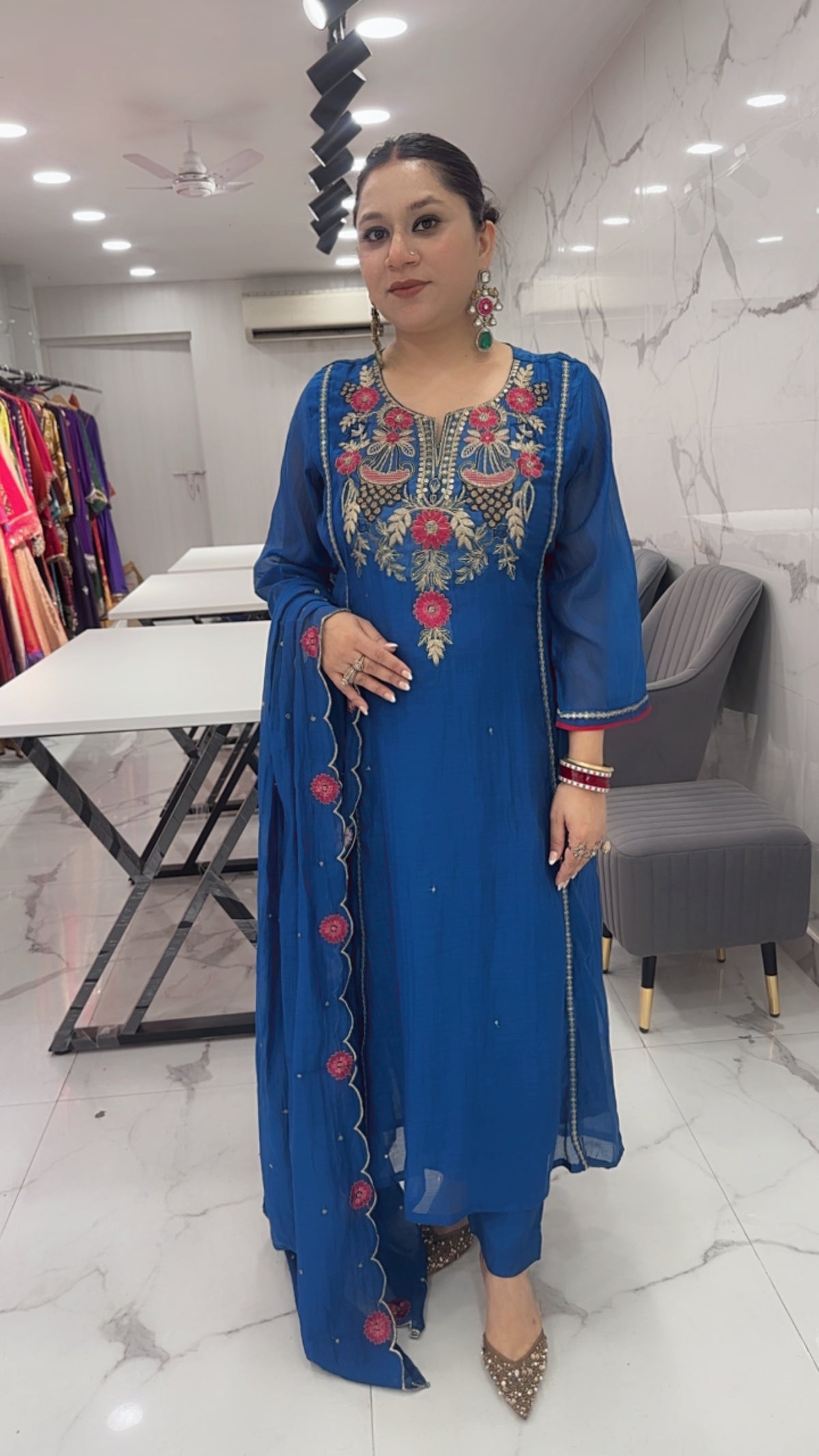 Kalash Royal Blue Hand Work A-Line Designer Suit