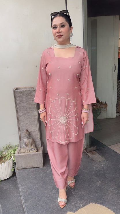 Libra Onion pink Designer pearl Dupatta Suit