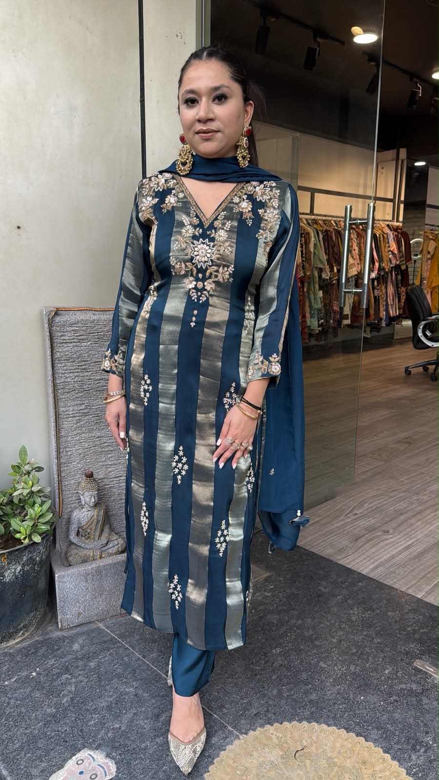 Charkha Teal Blue Hand Embroidery Designer Suit
