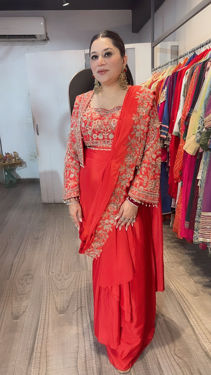 Ambika Rust Jacket Style Designer Saree