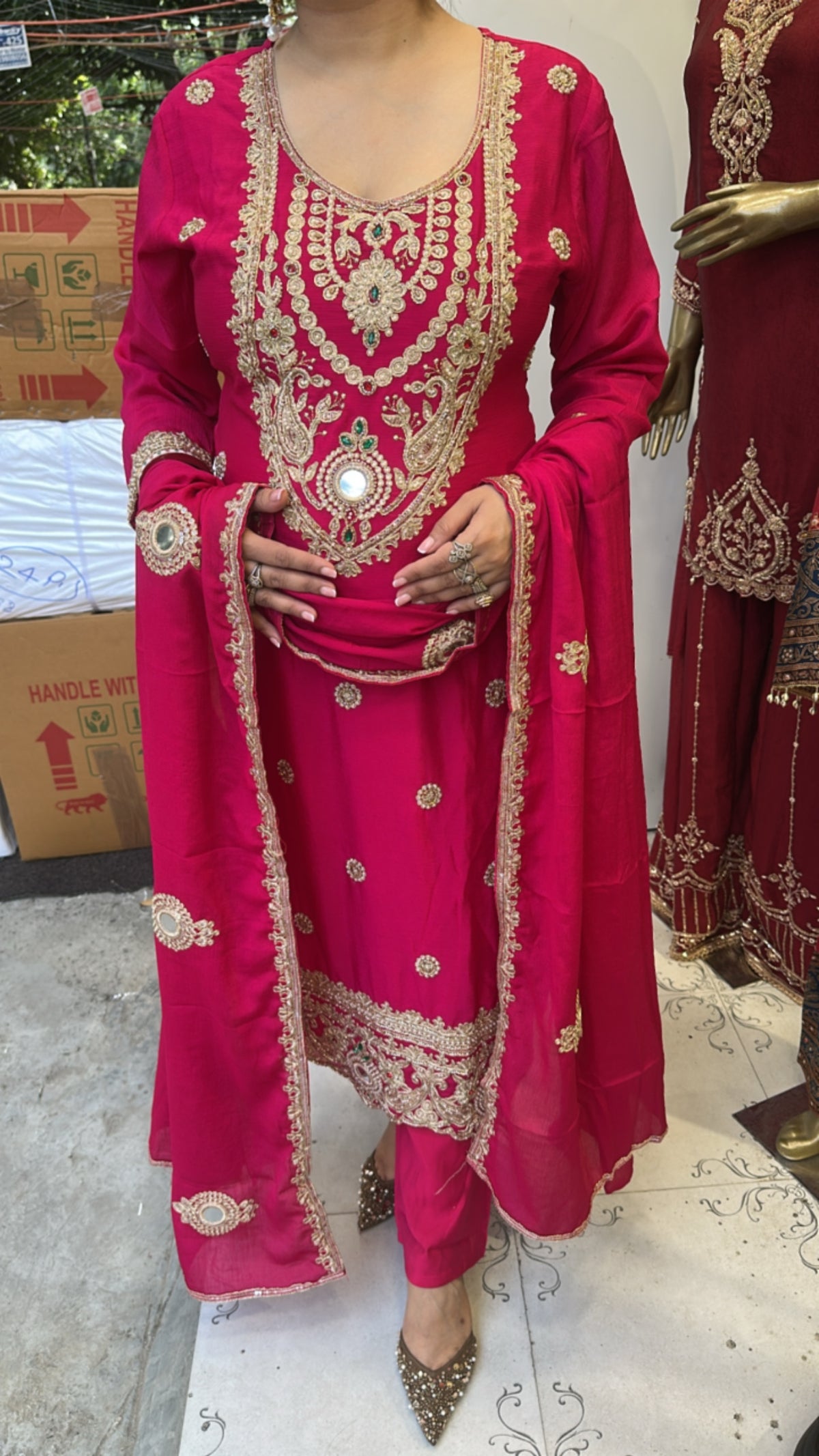 Zaveer pink Karwa Hand work Designer Suit