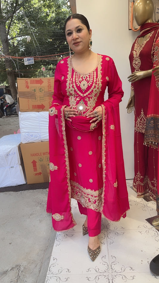 Zaveer pink Karwa Hand work Designer Suit