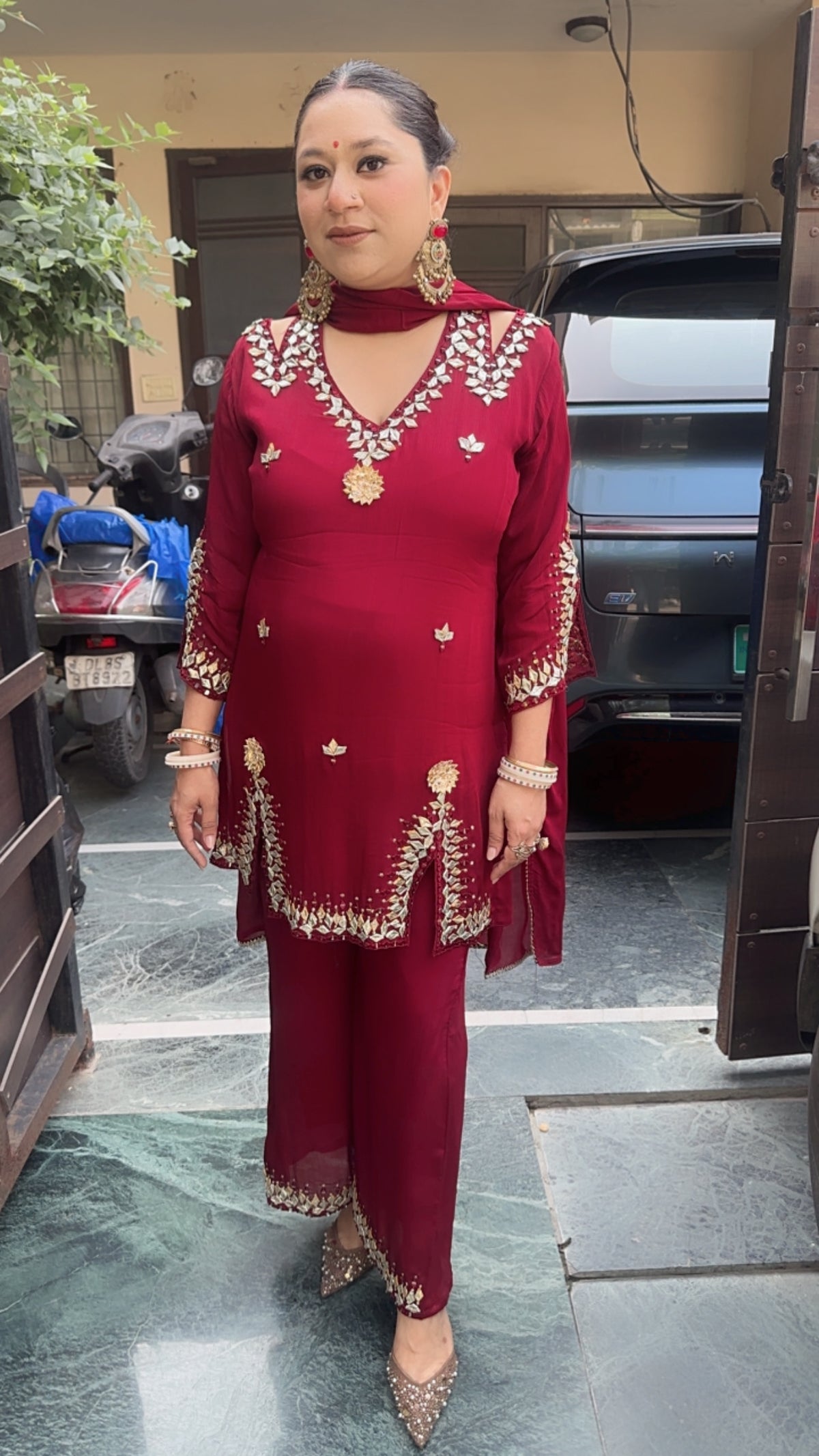 Navratri Mahroon Gota pati work Designer Suit