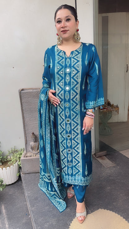 Arzo Teal Blue Digital pink Designer Suit