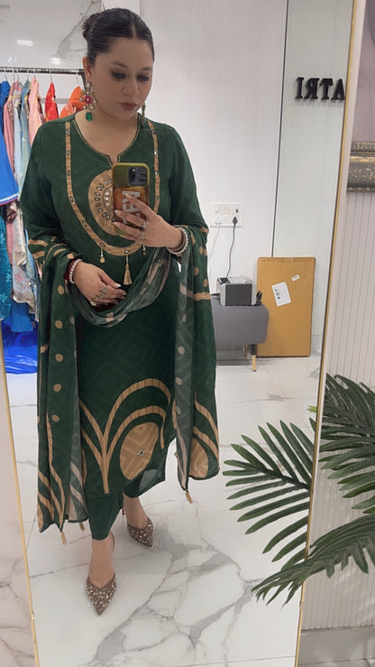 Shri Bottel Green Digital Designer Suit