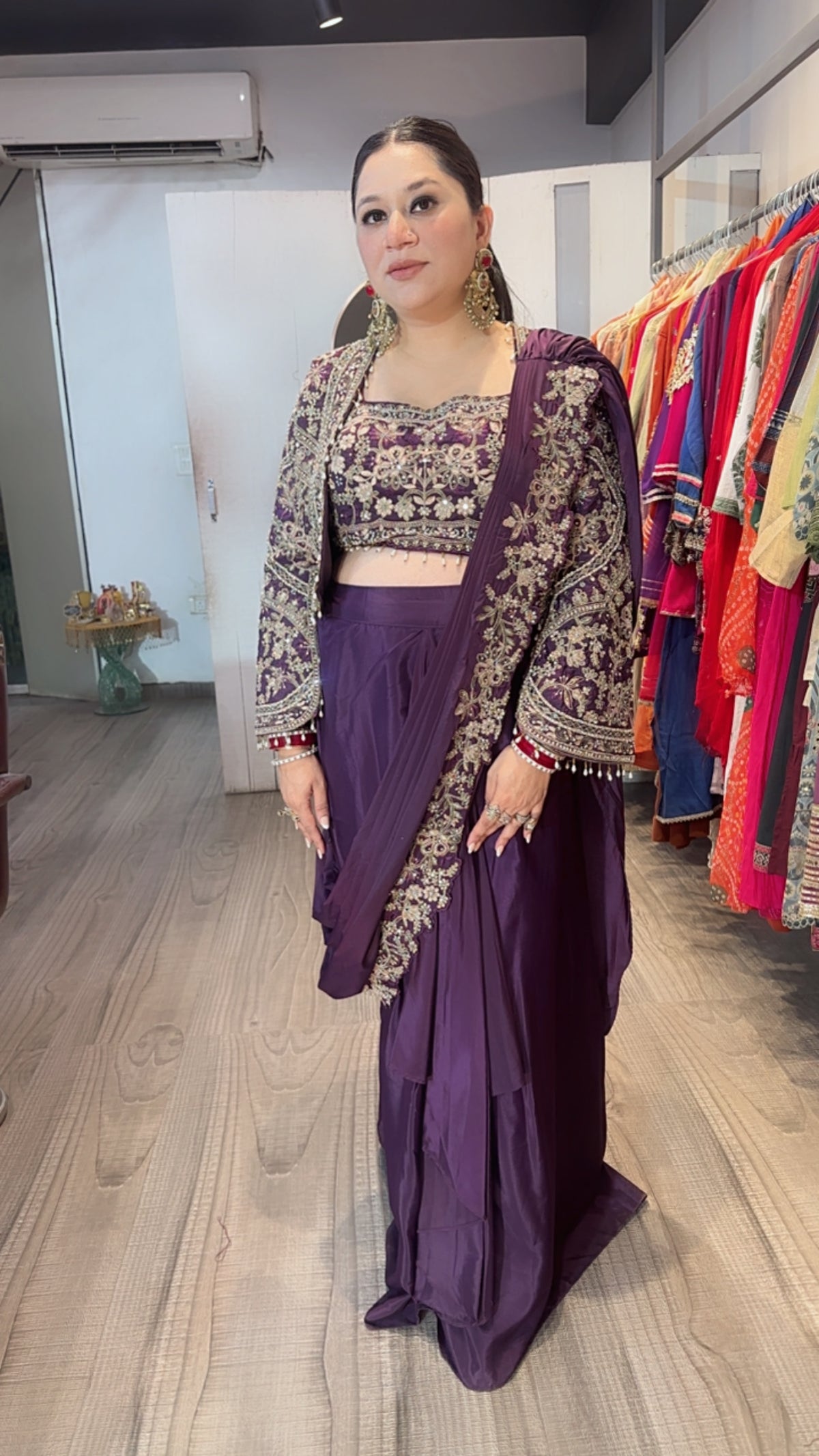 Ambika wine Jacket Style Designer Saree
