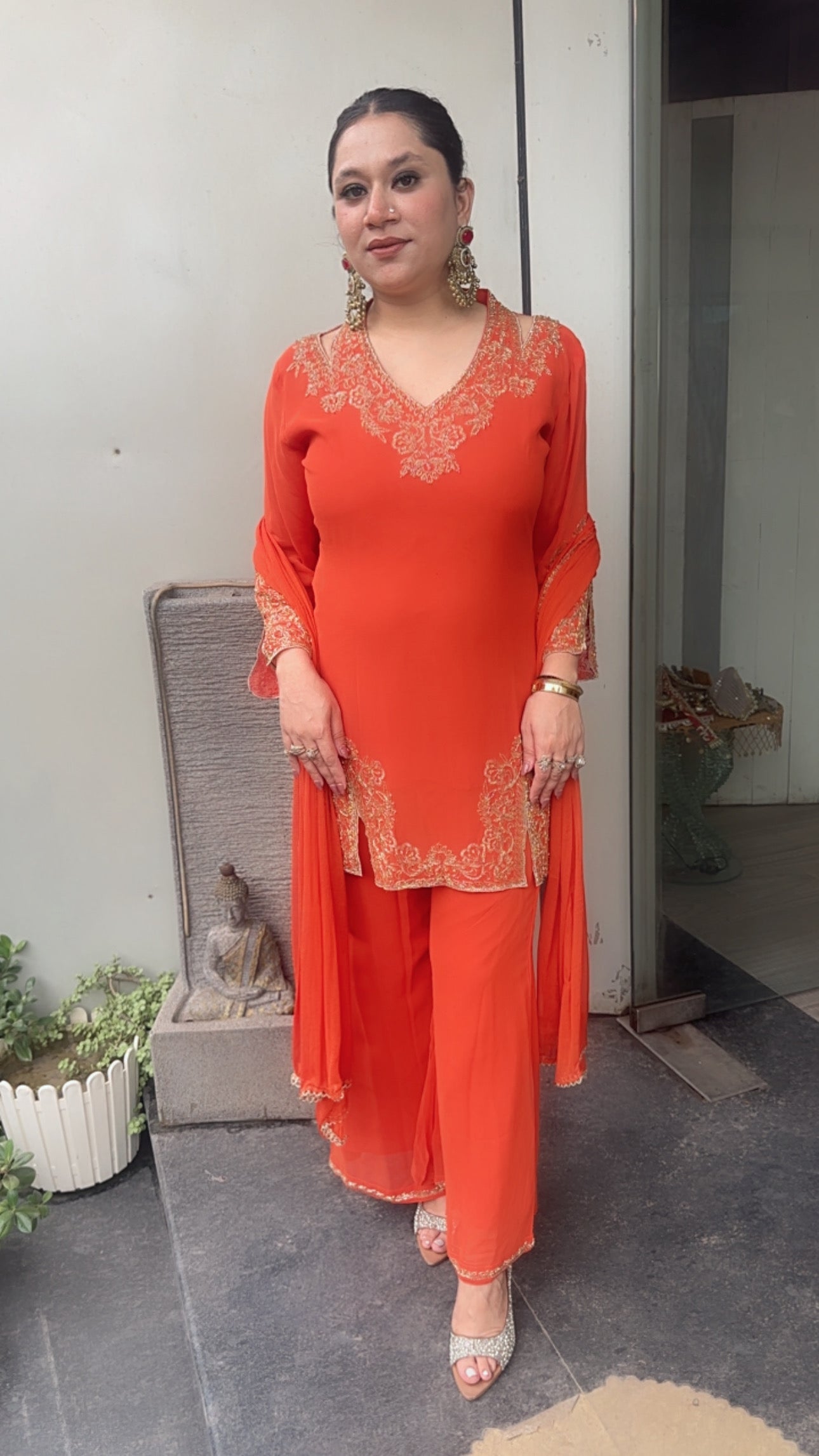 Boondi Rust Handwork Stylish Neck Designer Suit