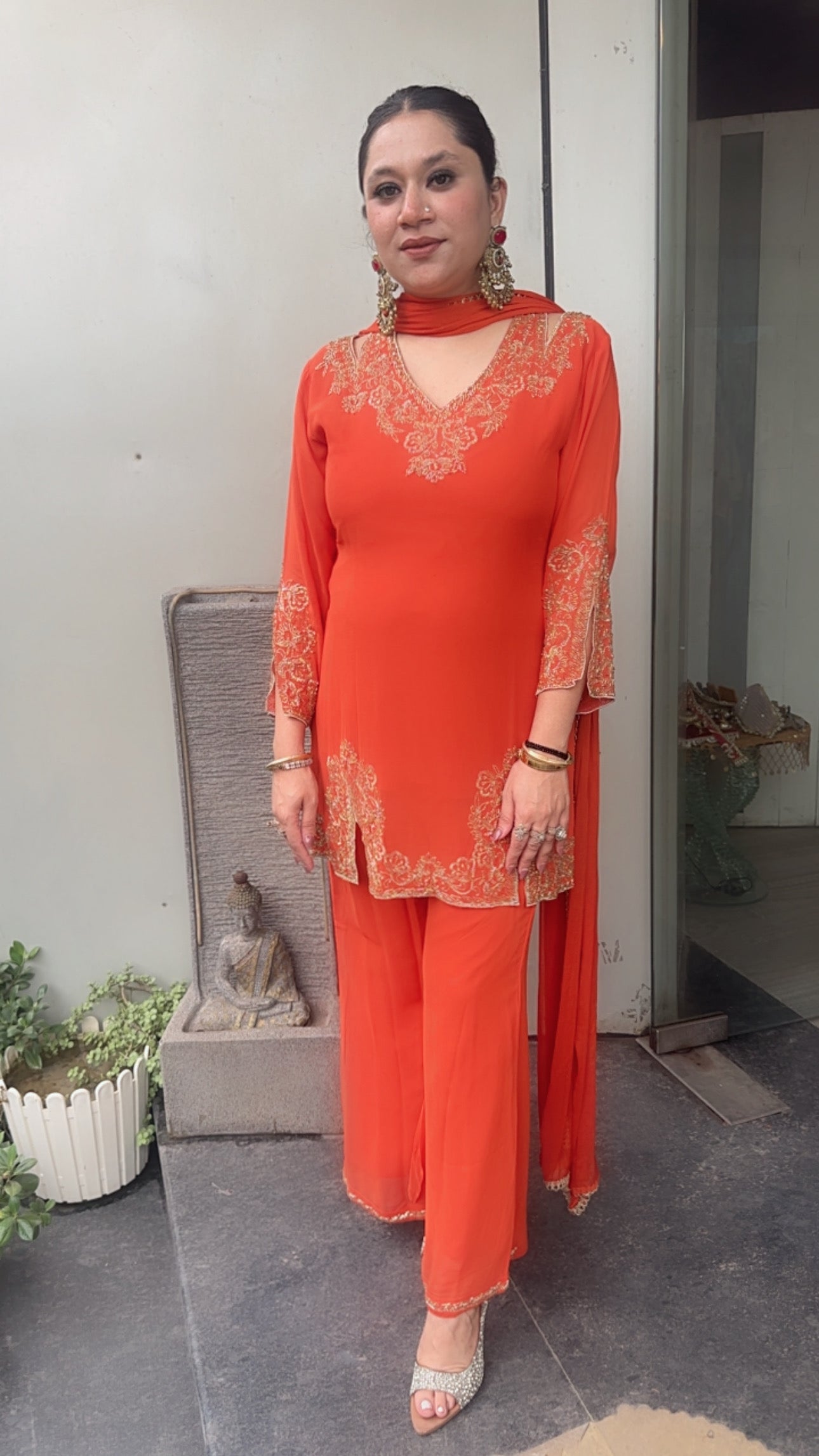 Boondi Rust Handwork Stylish Neck Designer Suit