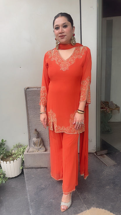 Boondi Rust Handwork Stylish Neck Designer Suit