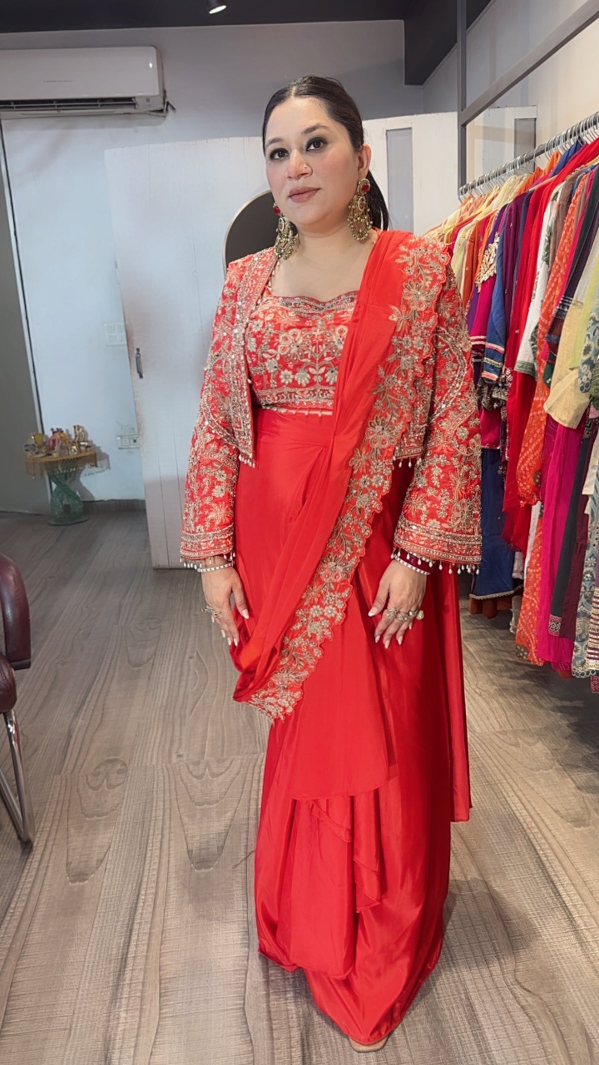 Ambika Rust Jacket Style Designer Saree