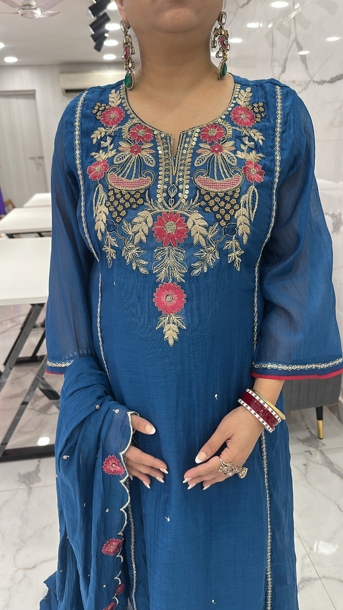 Kalash Royal Blue Hand Work A-Line Designer Suit