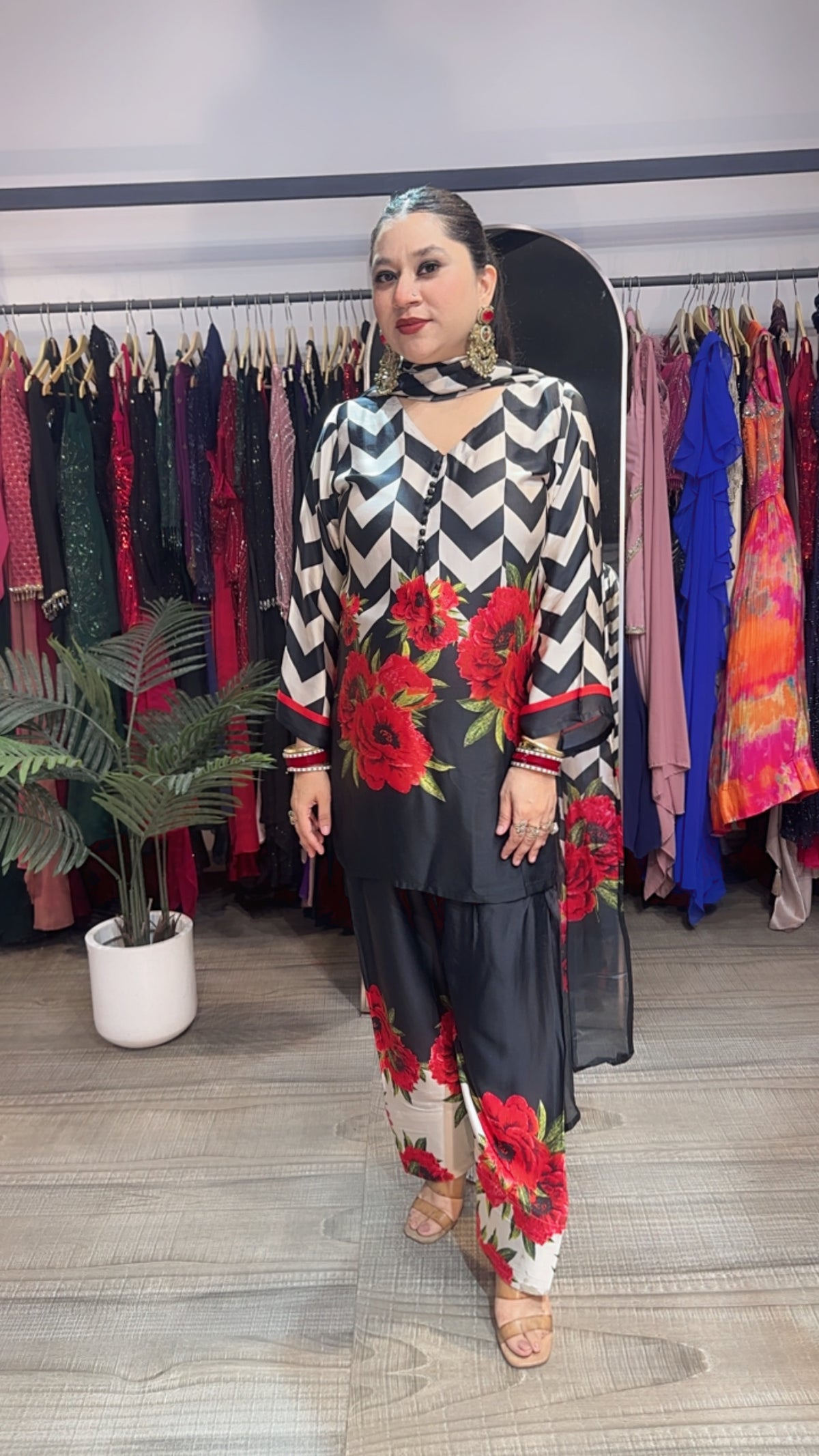 Rose check Digital Print Farshi Salwar