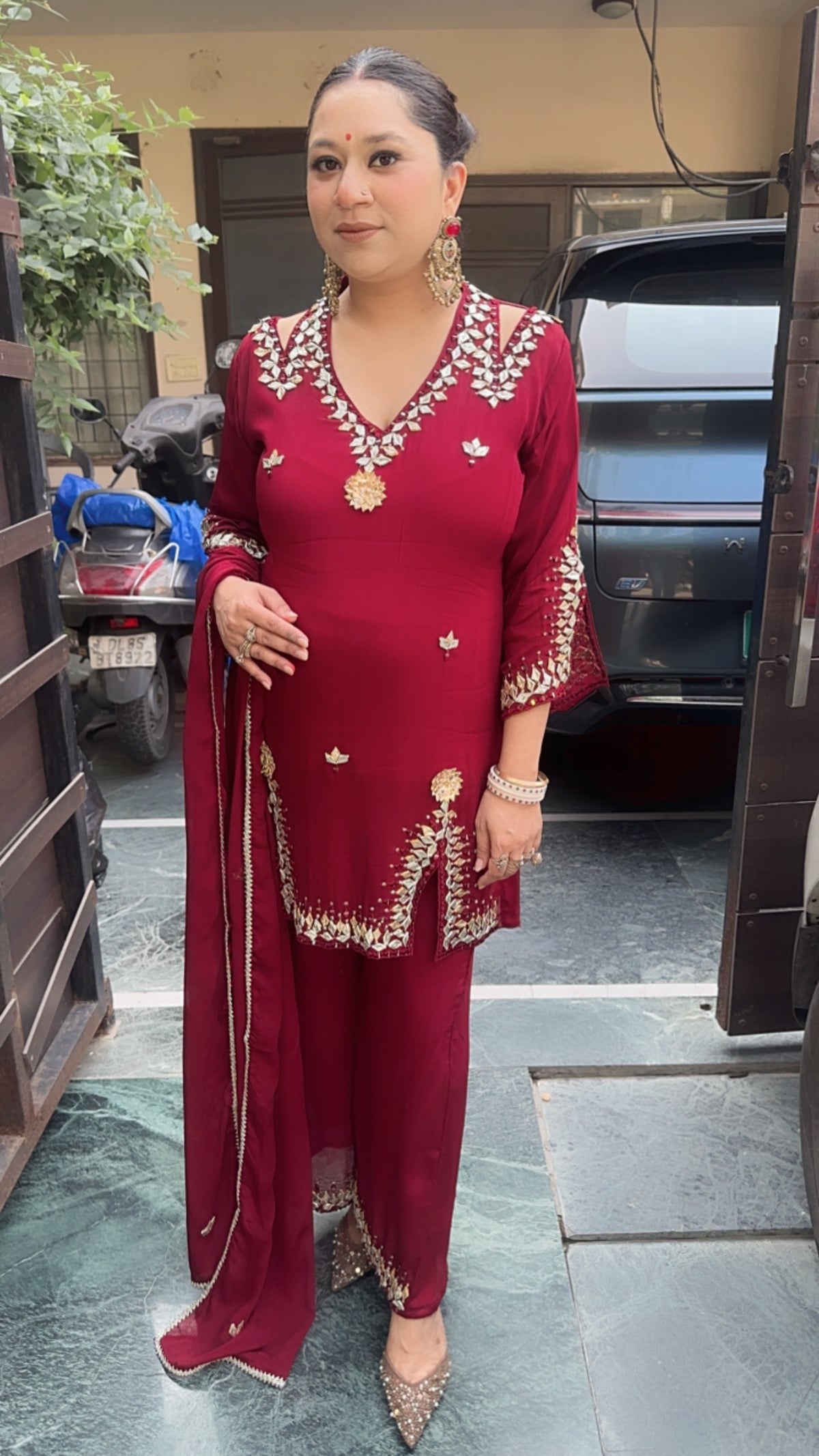 Navratri Mahroon Gota pati work Designer Suit